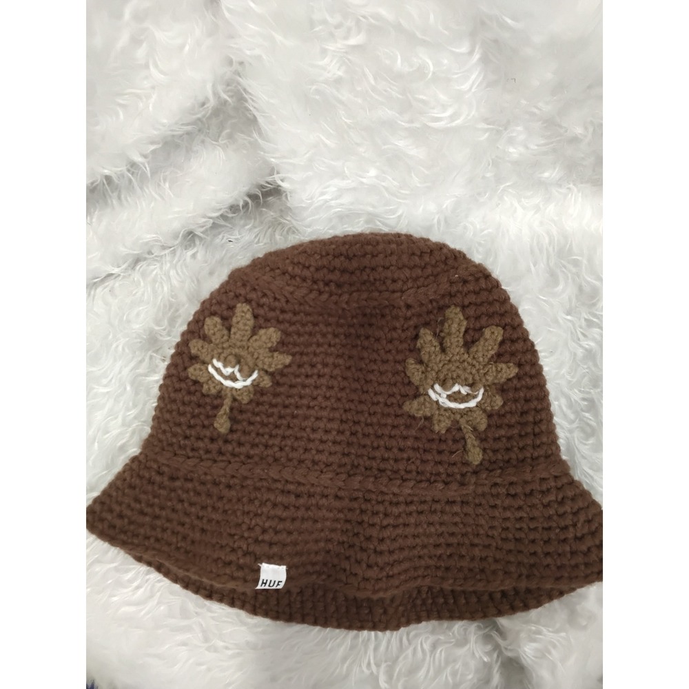 Huf Brown Crochet Bucket Hat With Leaf Detail Women's View 2